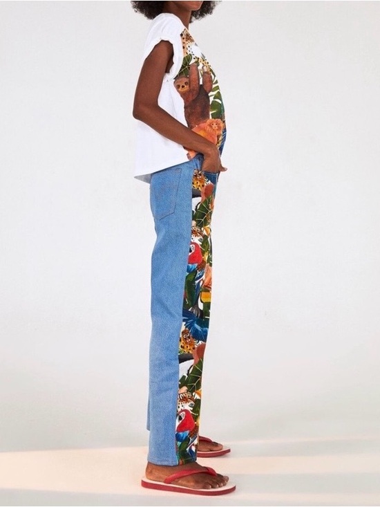 Levi's Denim - Women’s Two-Tone Denim Jeans with Tropical Print Panel - Blue